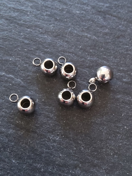 6 or 30 Stainless Steel Bail Beads Smooth Plain 9x6x4mm with 3mm Hole - ContentedCatz