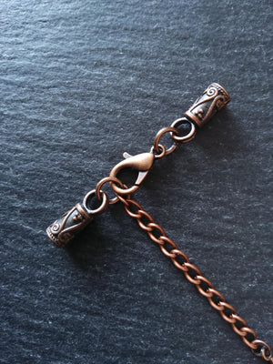 5 or 25 Antique Copper Patterned End Cap Sets for 3mm Cord Necklaces with Extender Chain (3.5mm end caps)