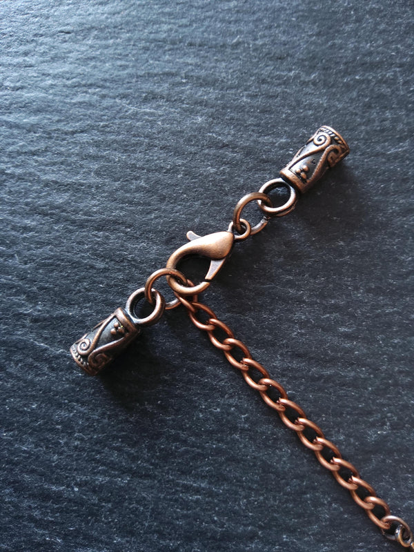 5 or 25 Antique Copper Patterned End Cap Sets for 3mm Cord Necklaces with Extender Chain (3.5mm end caps)