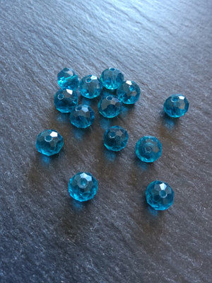50 Clear Teal Faceted 8mm Glass Beads 8x6mm