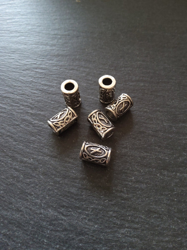 6 or 30 Nauthiz ᚾ Rune Beads Elder Futhark Antique Silver Tone 13x8mm. Large 4.7mm Hole
