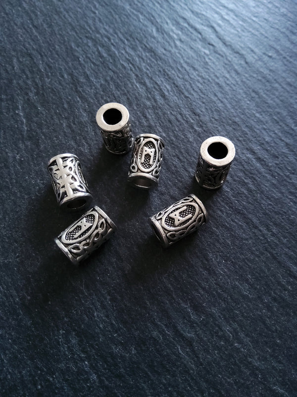 6 or 30 Mannaz ᛗ Rune Beads Elder Futhark Antique Silver Tone 13x8mm. Large 4.7mm Hole
