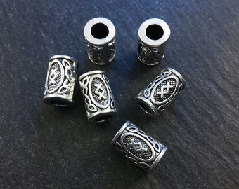 6 or 30 Ing ᛝ Inguz or Ingwas Rune Beads Elder Futhark Antique Silver Tone 13x8mm. Large 4.7mm Hole