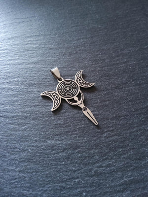 Stainless Steel Hecate Triple Moon Goddess Pendant Hecate's Wheel 44x32x1.4mm