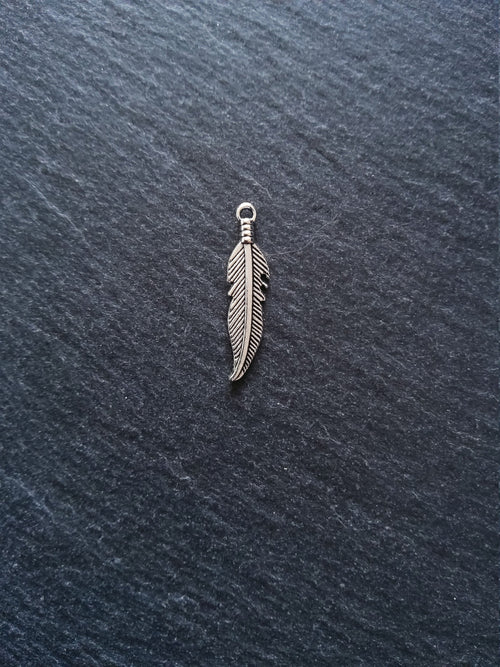 10 or 50 Antique Silver Tone Feather Charms 27x7mm - ContentedCatz