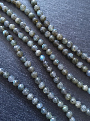 6.5mm Grade AA Natural Medium Grey Labradorite Gemstone Beads Full 15.5 inch strand