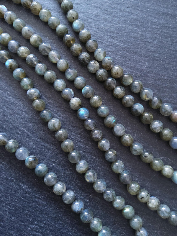 6.5mm Grade AA Natural Medium Grey Labradorite Gemstone Beads Full 15.5 inch strand
