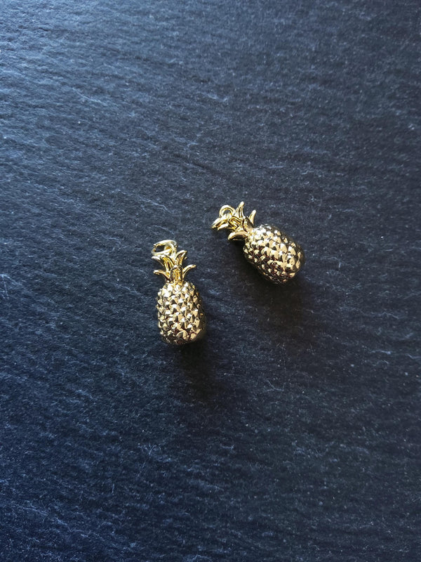 1 or 5 Pineapple Charms Real 18K Gold Plated Solid Brass 18x9x9mm