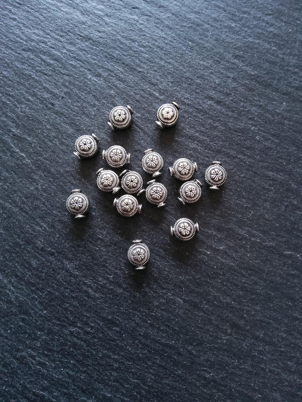 10 or 50 Silver Tone 8mm Flower Design Flattened Rounded Spacer Beads 10x8x5mm, Hole: 1.5mm