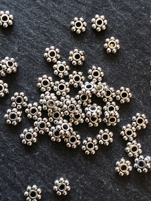 100 or 500 Antique Silver Tone 4mm Daisy Spacer Beads 4x2mm