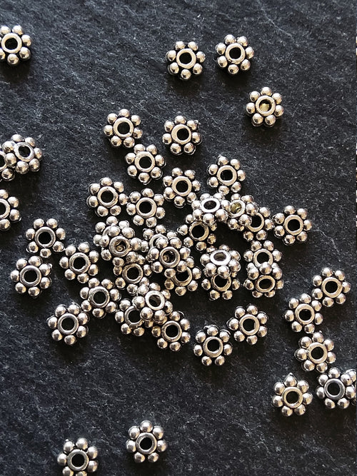 100 or 500 Antique Silver Tone 4mm Daisy Spacer Beads 4x2mm