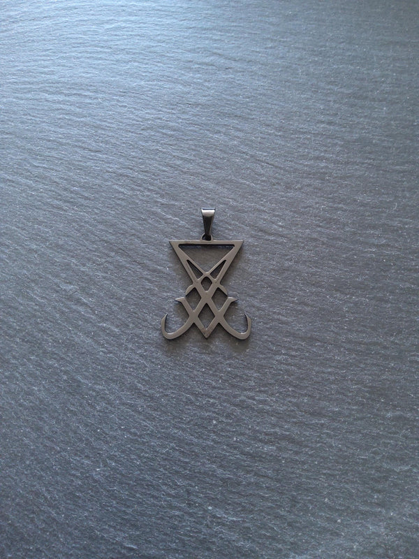 Large Black Stainless Steel Sigil of Lucifer Pendant 36.5x30x2.5mm