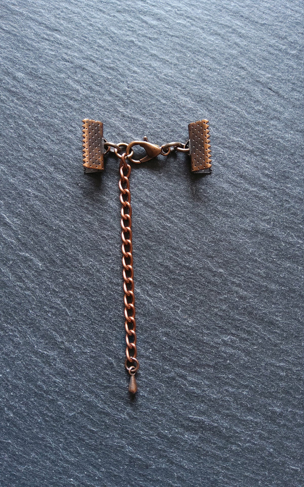 5 Antique Copper Crimp End Sets for Ribbon (Various Sizes)