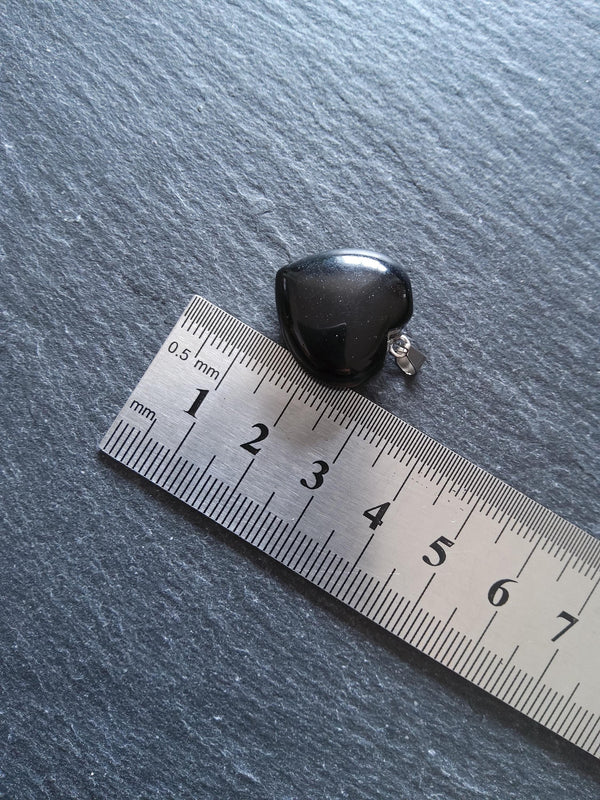 Natural Black Obsidian Heart Pendant with Steel Bail 22x20x9mm