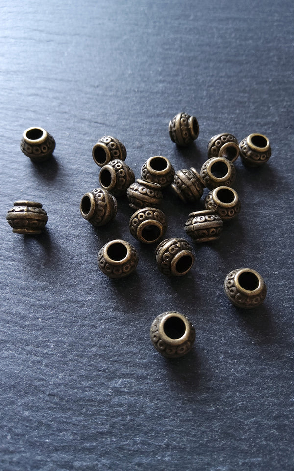 10 or 50 Barrel Lantern 9mm Antique Bronze Tone Metal Alloy Spacer Beads 9x7mm. Large 4mm Hole