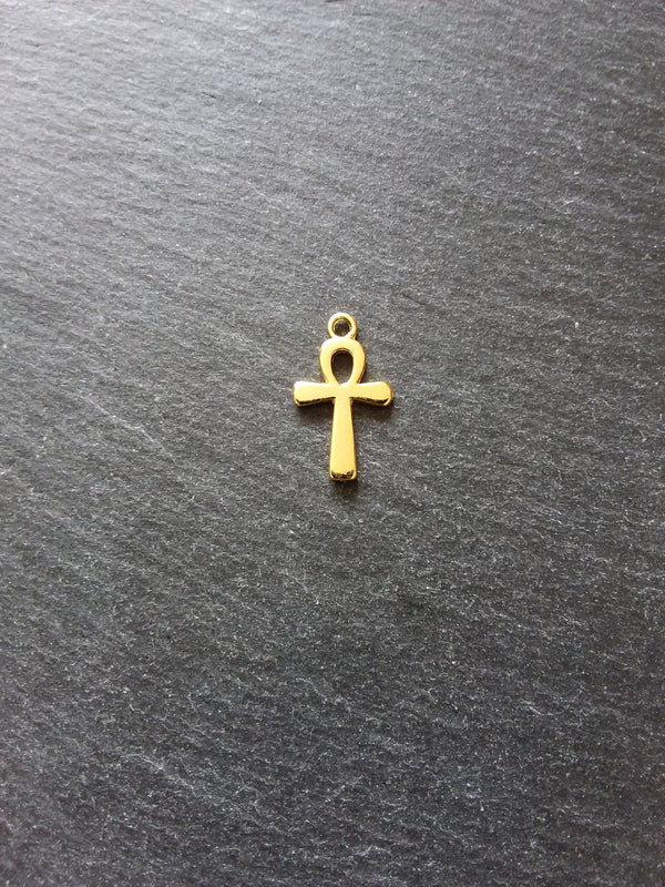 10 or 50 Ankh Charms Gold Plated Ancient Egyptian Small Plain 22x13mm