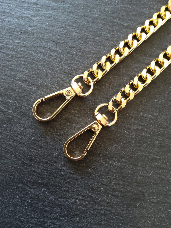 Lightweight Gold Tone Aluminium Chain Bag Strap with Clasps 63 inches (160cm) Long. 7mm Wide