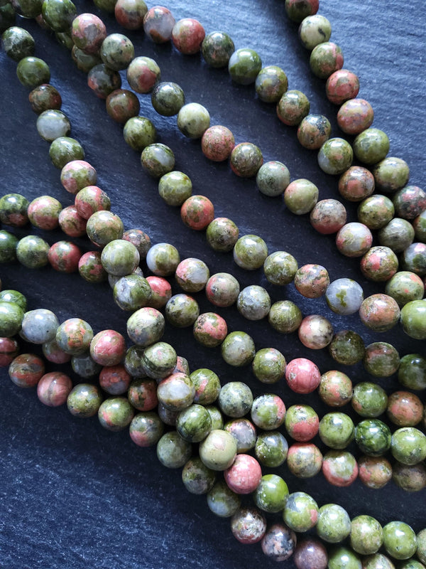 6.5mm Unakite Natural Undyed Green & Pink Round Gemstone Beads Full 15.7 inch Strand
