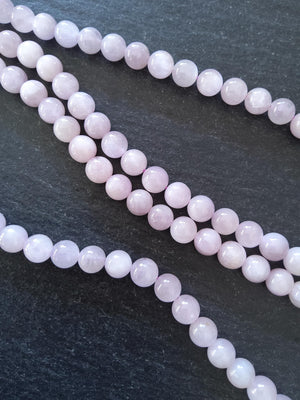 7mm Kunzite Grade AB Natural Pale Lilac Gemstone Beads Undyed Round Full 15 inch Strand