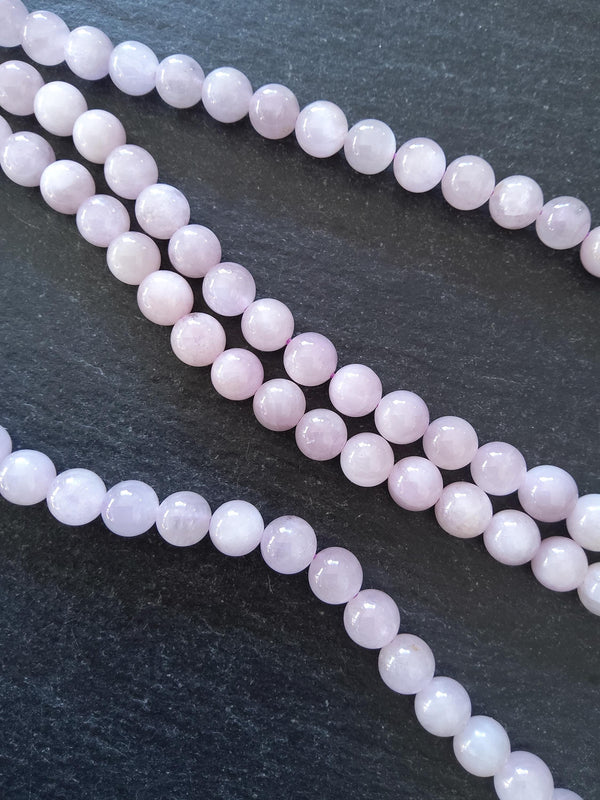 7mm Kunzite Grade AB Natural Pale Lilac Gemstone Beads Undyed Round Full 15 inch Strand