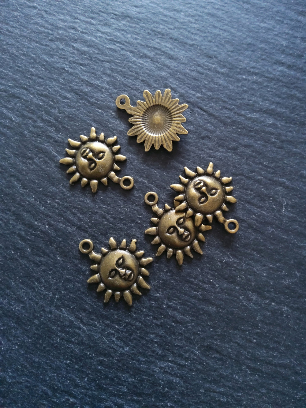10 or 50 Sun Face Charms Antique Bronze Tone 23x19mm