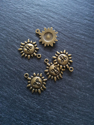 10 or 50 Sun Face Charms Antique Bronze Tone 23x19mm