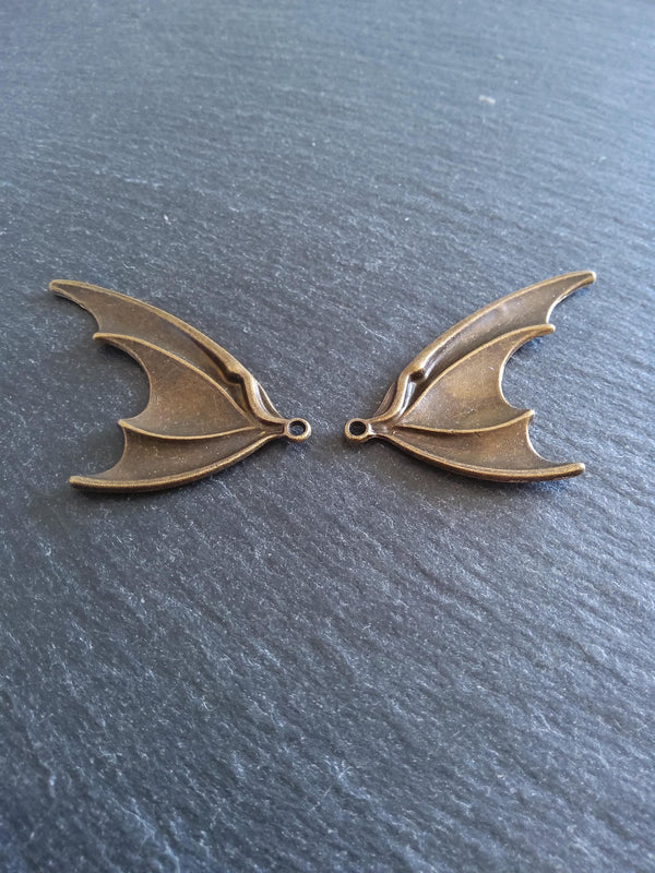 1 or 5 Pairs of Bat Wing Charms Antique Bronze Tone Alloy 53x32mm