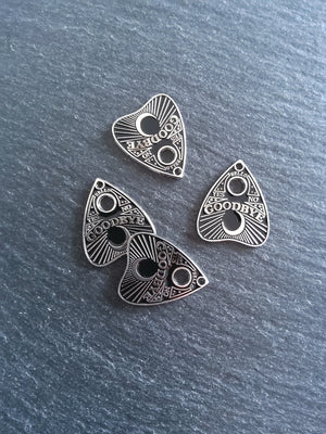 4 or 20 Silver Tone Ouija Goodbye Planchette Charms with Black Enamel 26x22mm