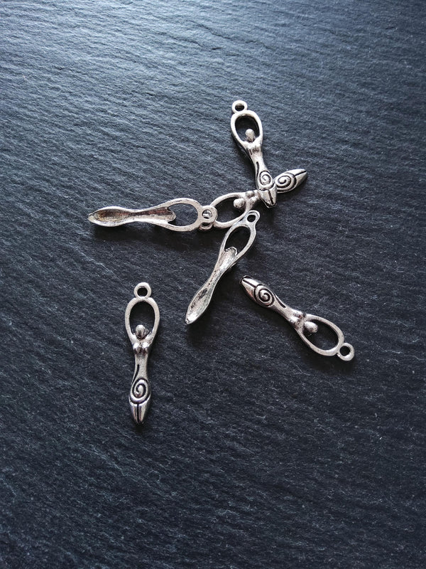 10 or 50 Silver Tone Spiral Goddess Long Pendants Charms 31x8mm