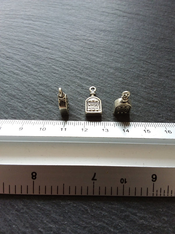 4 or 20 Whiskey Bottle Charms 3D Antique Silver Tone Alloy 18x9x4mm