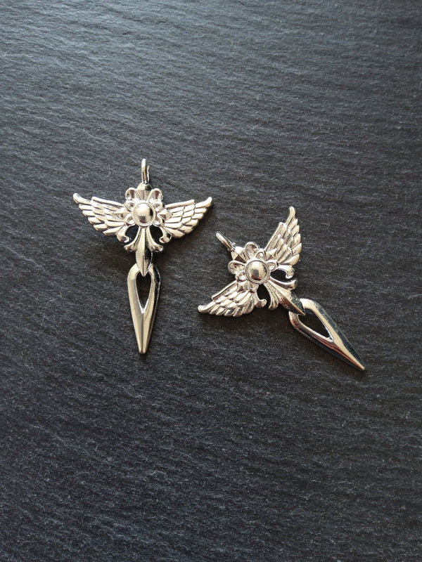 2 or 10 Winged Angel Sword Pendant Silver Plated 48x34mm