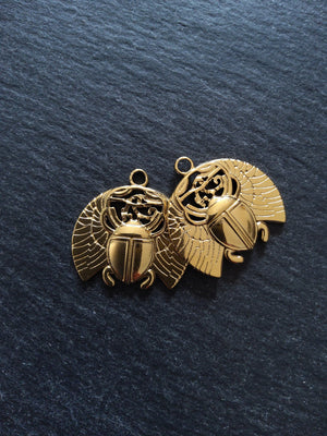 1 or 5 Egyptian Scarab Beatle Charms Real Gold Plated Stainless Steel 25x25x2mm