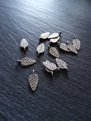 20 or 100 Leaf Charms Antique Silver Tone Alloy 19x9x1.3mm Nickel FREE