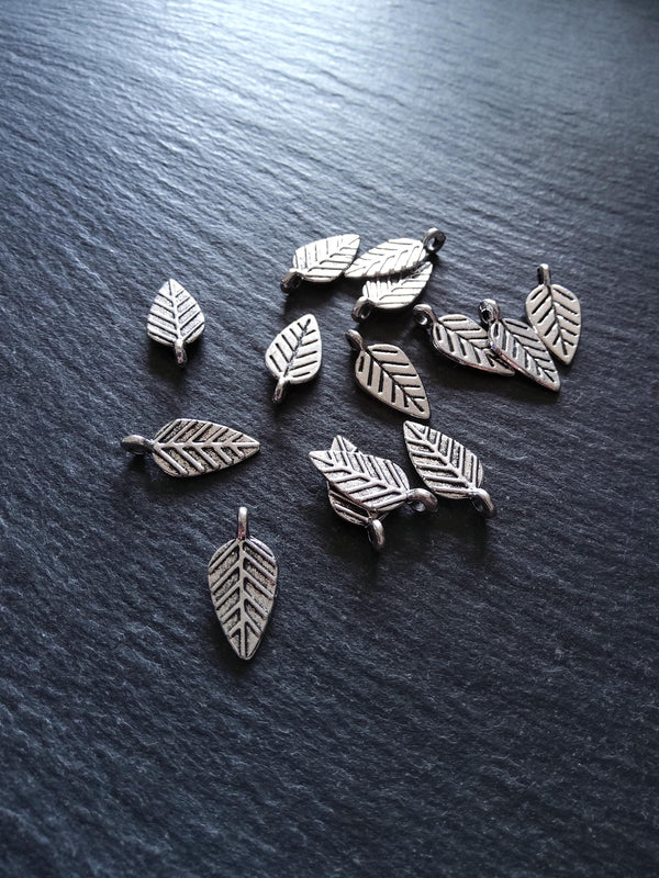 20 or 100 Leaf Charms Antique Silver Tone Alloy 19x9x1.3mm Nickel FREE