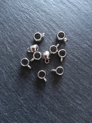 10 or 50 Silver Tone Bail Beads Smooth Plain Metal Alloy 11x8x5mm Large 5mm Hole