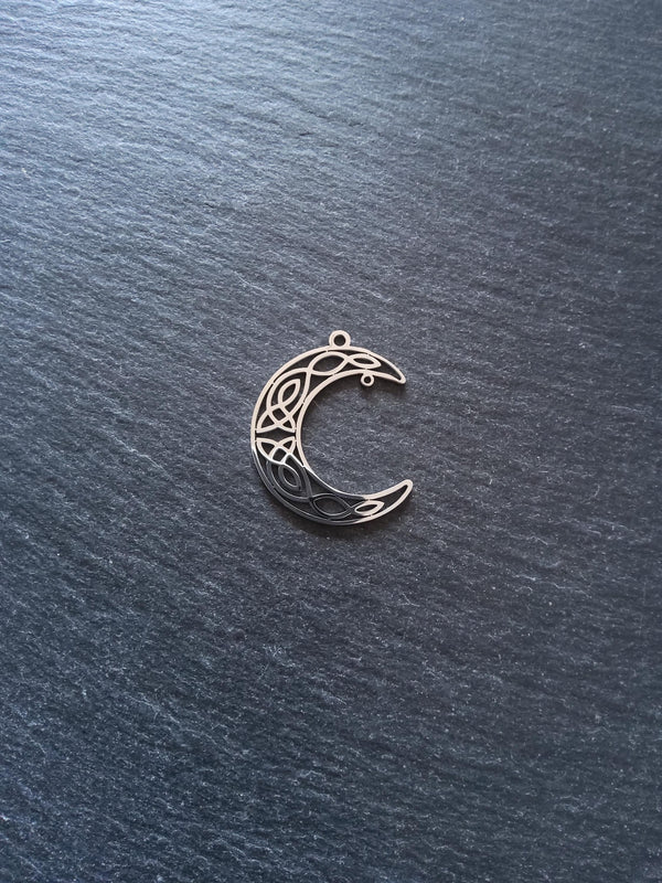 Celtic Knot Crescent Moon Connector Pendant Stainless Steel 34x28x1mm