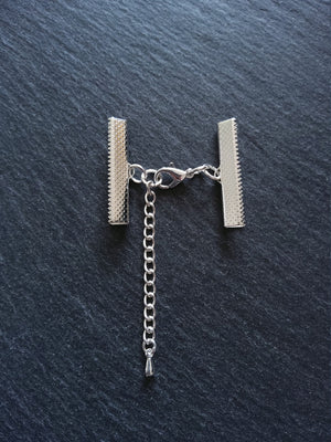 5 or 25 Silver Plated Crimp End Sets for 30mm (1 13/16") Wide Ribbon for Chokers with Extension Chain