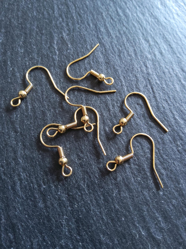 10 or 50 Genuine 18K Yellow Gold Plated Steel Earring Hooks 20x20mm - ContentedCatz