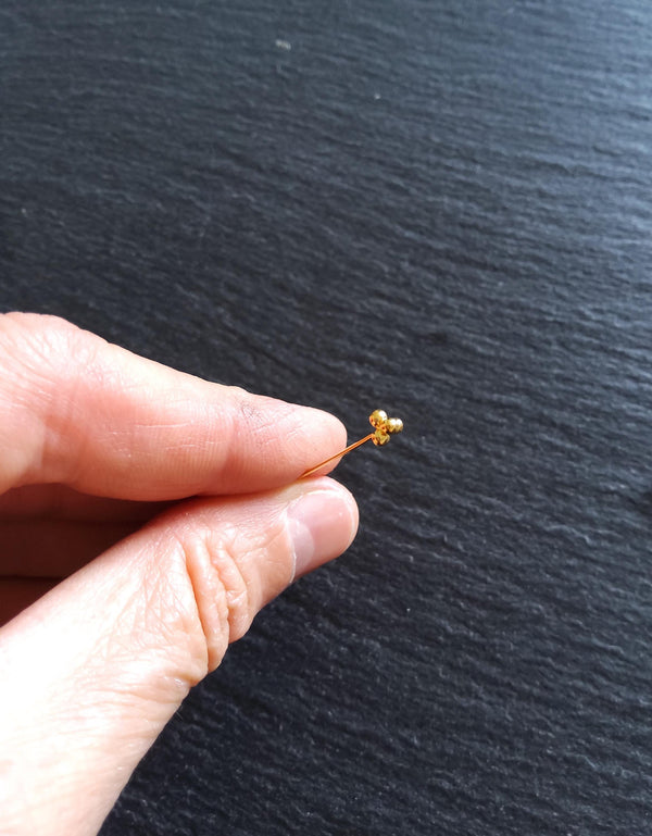 1 or 5 Triangle Ball Headpins Genuine 22K Gold Plated Vermeil Sterling Silver 0.5mm (24 gauge) 55mm long - ContentedCatz