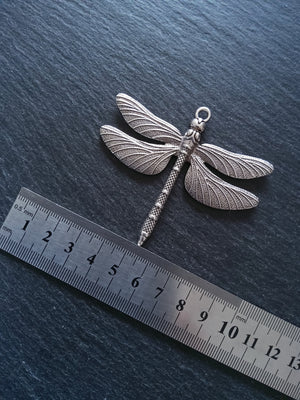 Large Dragonfly Pendant Antique Sterling Silver Plated 63x72x5mm Nickel FREE - ContentedCatz
