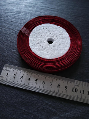 Single Face Wine Red Satin Polyester Ribbon 1/4 inch (6mm) approx. 23m/roll - ContentedCatz