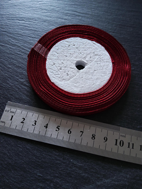 Single Face Wine Red Satin Polyester Ribbon 1/4 inch (6mm) approx. 23m/roll - ContentedCatz
