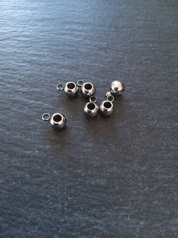 6 or 30 Stainless Steel Bail Beads Smooth Plain 9x6x4mm with 3mm Hole - ContentedCatz