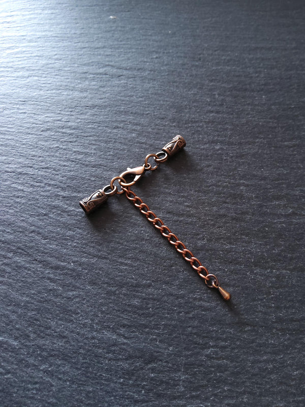 5 or 25 Antique Copper Patterned End Cap Sets for 3mm Cord Necklaces with Extender Chain (3.5mm end caps)