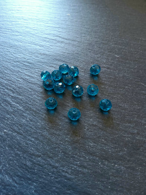 50 Clear Teal Faceted 8mm Glass Beads 8x6mm