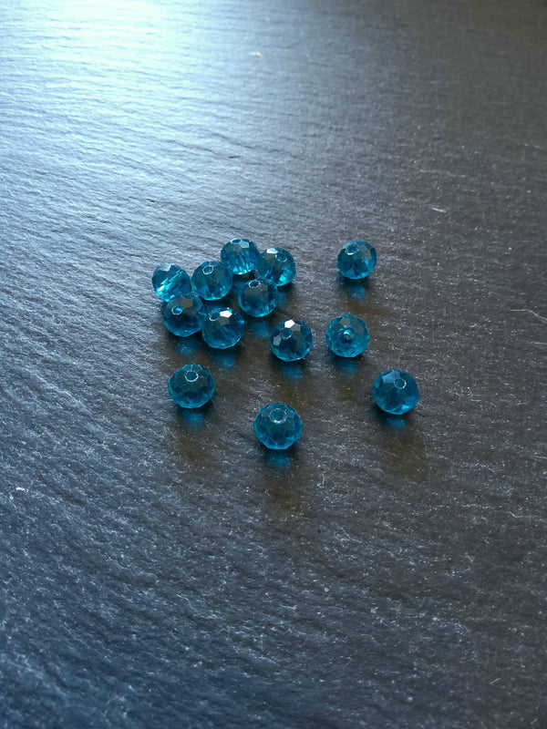 50 Clear Teal Faceted 8mm Glass Beads 8x6mm
