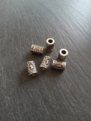 6 or 30 Nauthiz ᚾ Rune Beads Elder Futhark Antique Silver Tone 13x8mm. Large 4.7mm Hole