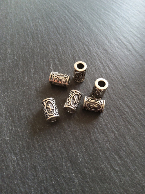 6 or 30 Nauthiz ᚾ Rune Beads Elder Futhark Antique Silver Tone 13x8mm. Large 4.7mm Hole