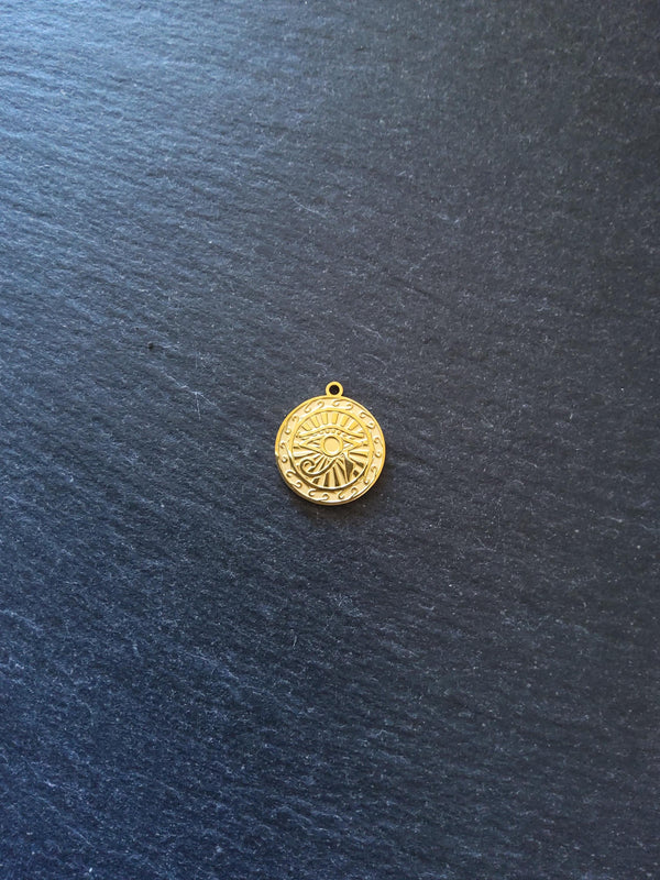 2 or 10 Eye of Ra Charms 18K Gold Plated Stainless Steel 20x18x1.4mm