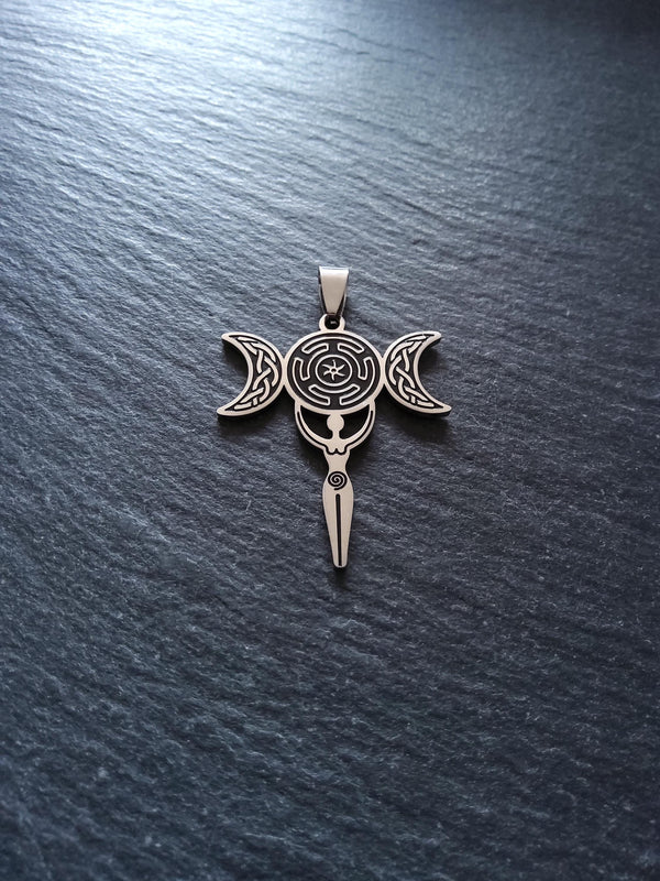 Stainless Steel Hecate Triple Moon Goddess Pendant Hecate's Wheel 44x32x1.4mm